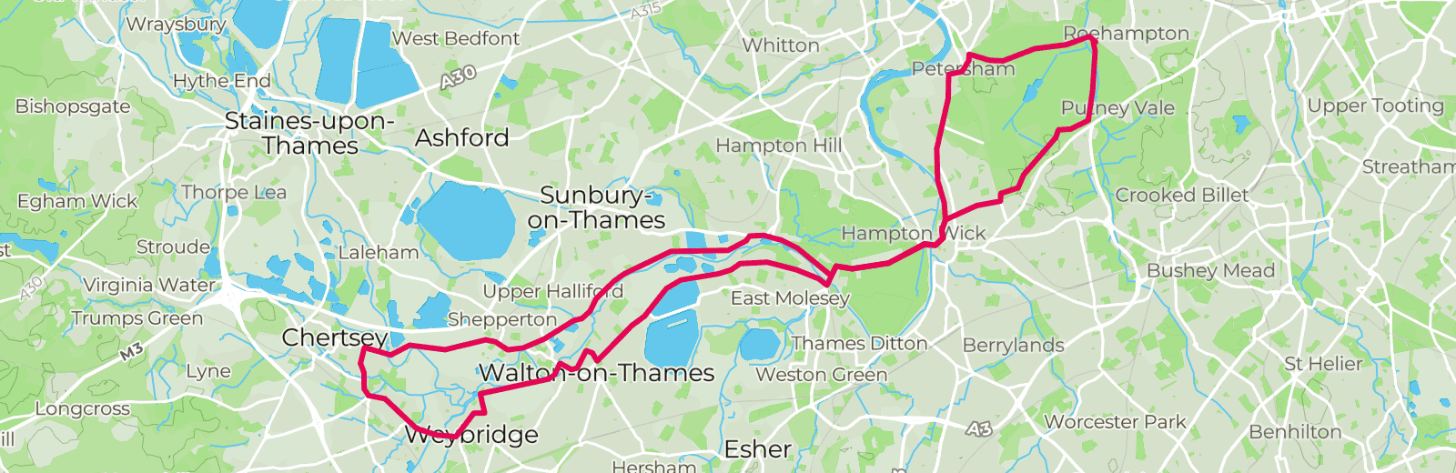 Map of Chertsey Chaingang route