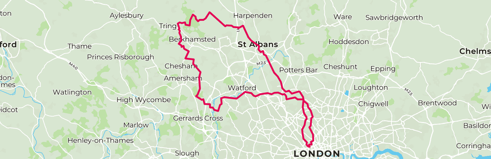 Map of Chilterns Cycleway route