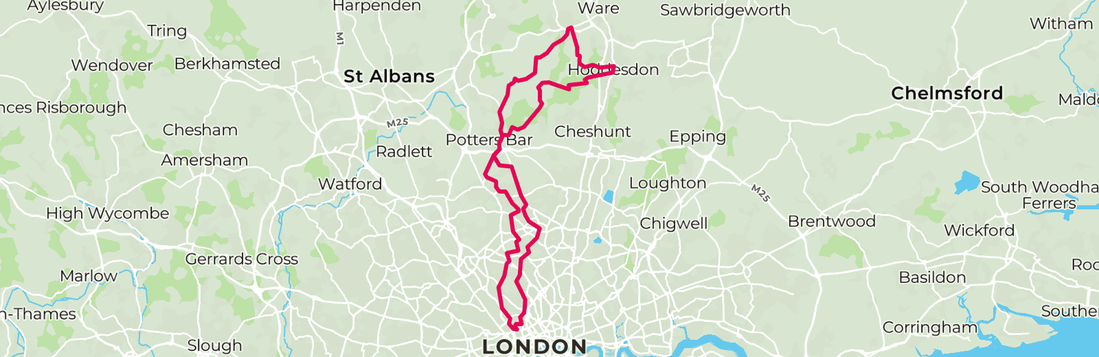 Map of Herts on Fire route