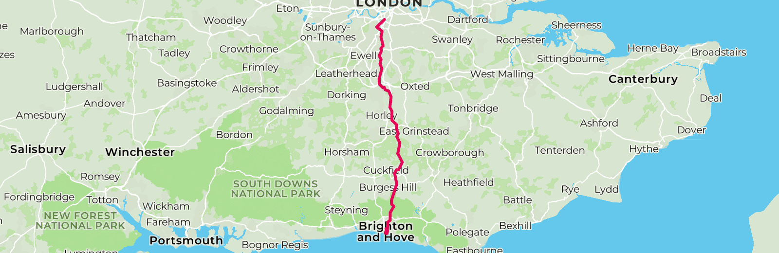Map of London to Brighton route