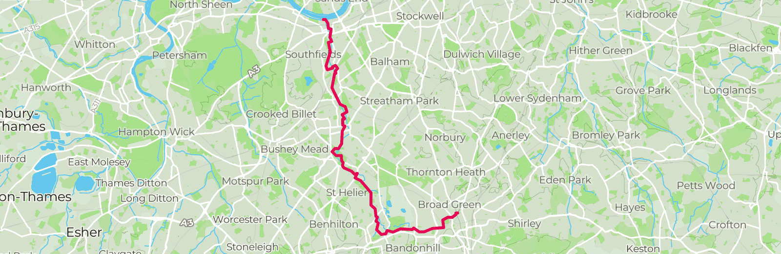 Map of Wandle Trail route